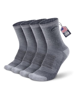 Samsox 2 Pack Merino Wool Hiking Socks, Made in USA, Moisture Wicking Micro Crew Cushion Socks for Men & Women