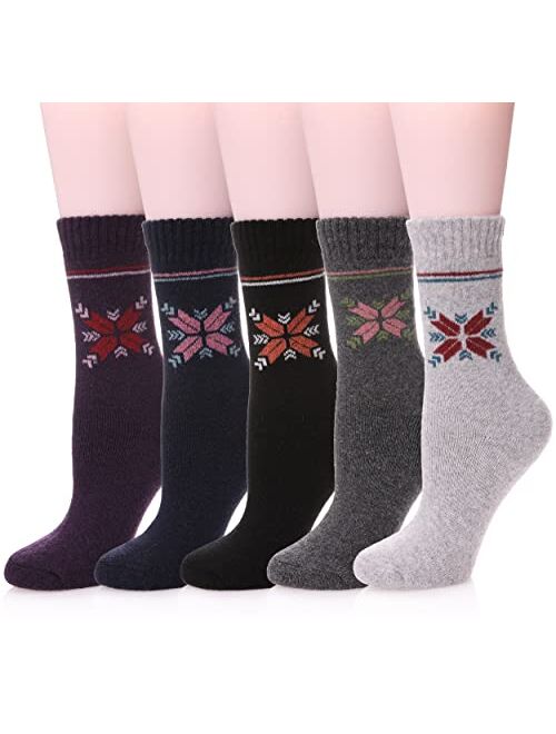 Mqelong Womens 5 Pairs Soft Thick Comfort Casual Cotton Warm Wool Crew Winter Socks