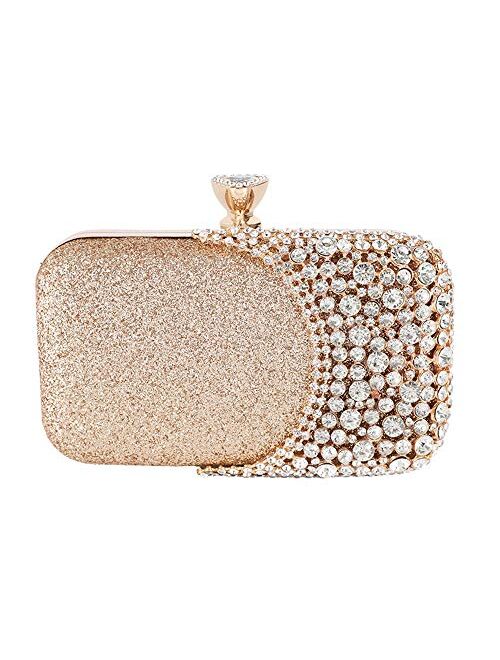 FIVE FLOWER Womens Crystal Evening Clutch Bag Wedding Purse Bridal Prom Handbag Party Bag