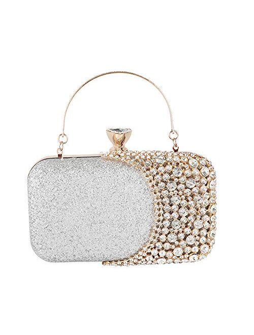 FIVE FLOWER Womens Crystal Evening Clutch Bag Wedding Purse Bridal Prom Handbag Party Bag