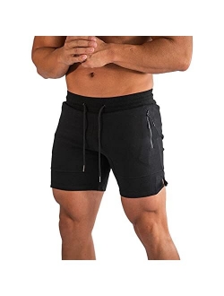 BUXKR Mens Workout Shorts 5 Inch Inseem Quick Dry Gym Shorts for Men Athletic Running Shorts with Zipper Pockets