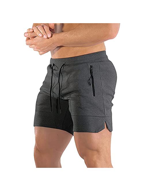 BUXKR Mens Workout Shorts 5 Inch Inseem Quick Dry Gym Shorts for Men Athletic Running Shorts with Zipper Pockets