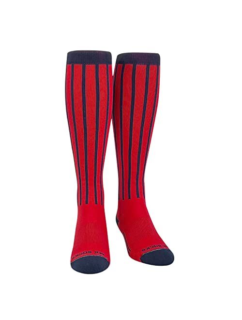 MK Socks Baseball Softball Pinstripe Knee high Socks - Navy Red