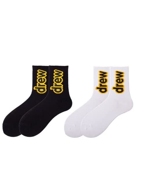 Generic Drew House Socks 4 Pairs Fashion Athletic Smiley Face Socks Casual Couples Hip Hop Socks for Men Women Teens