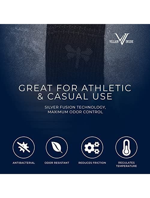 THE VILLAIN INSIDE Villain Inside Contra Dragon Fly, Combed Cotton Crew Socks for Men, Silver Infused Premium Athleisure Socks