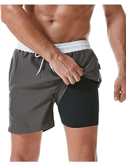 difficort Mens Swimming Trunks with Compression Liner Quick Dry Bathing Suit Swim Shorts with Zipper Pockets