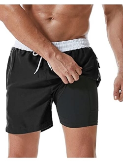 difficort Mens Swimming Trunks with Compression Liner Quick Dry Bathing Suit Swim Shorts with Zipper Pockets