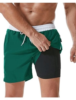 difficort Mens Swimming Trunks with Compression Liner Quick Dry Bathing Suit Swim Shorts with Zipper Pockets