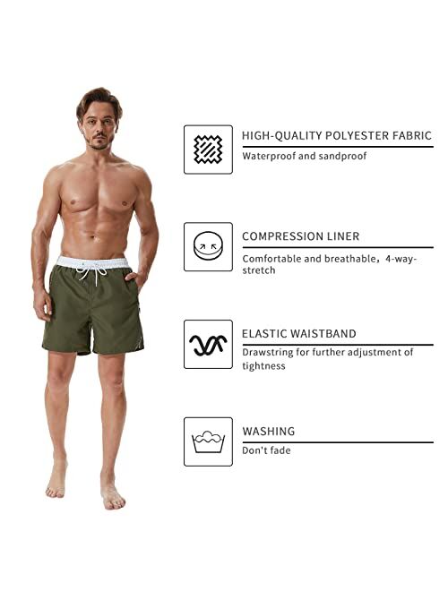 difficort Mens Swimming Trunks with Compression Liner Quick Dry Bathing Suit Swim Shorts with Zipper Pockets