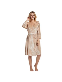 HEARTNICE Womens Cotton Robe, Soft Kimono Spa Knit Bathrobe Lightweight Long