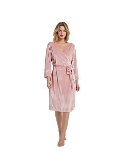 HEARTNICE Womens Cotton Robe, Soft Kimono Spa Knit Bathrobe Lightweight Long