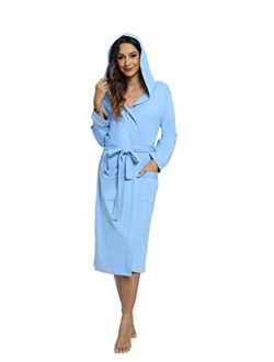 HEARTNICE Womens Cotton Robe, Soft Kimono Spa Knit Bathrobe Lightweight Long