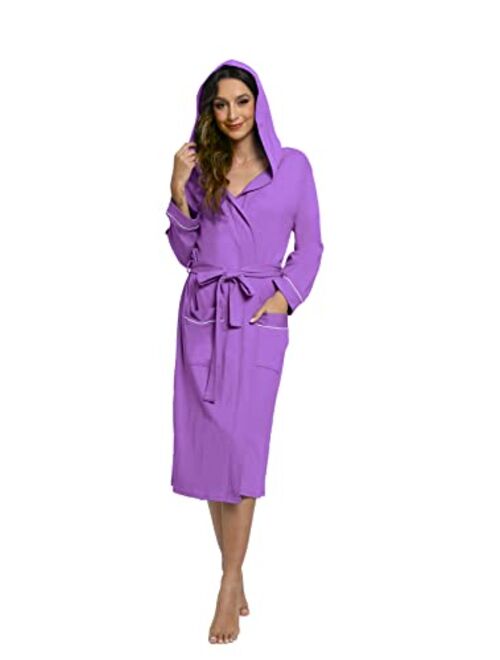 HEARTNICE Womens Cotton Robe, Soft Kimono Spa Knit Bathrobe Lightweight Long