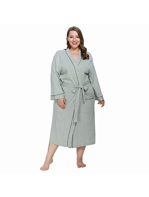 HEARTNICE Womens Cotton Robe, Soft Kimono Spa Knit Bathrobe Lightweight Long