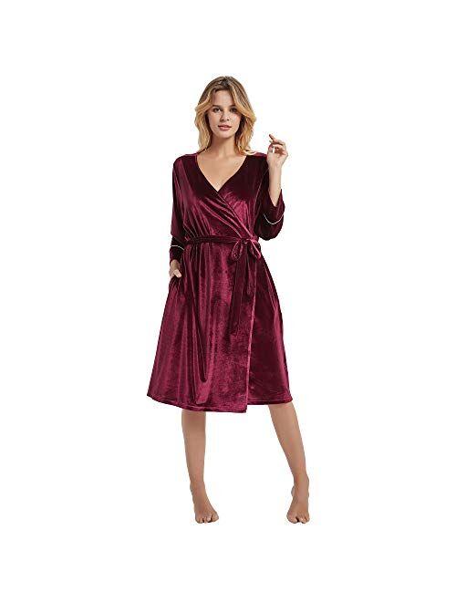 HEARTNICE Womens Cotton Robe, Soft Kimono Spa Knit Bathrobe Lightweight Long