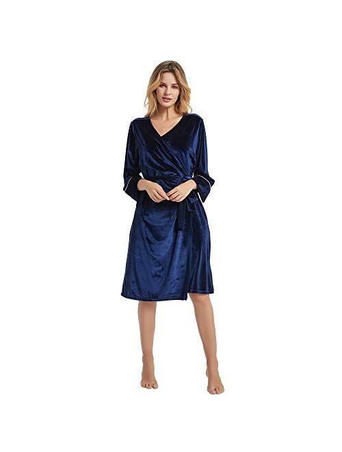 HEARTNICE Womens Cotton Robe, Soft Kimono Spa Knit Bathrobe Lightweight Long