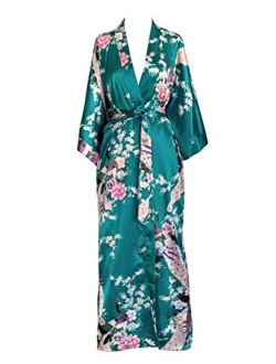 Oldshanghai Women's Satin Kimono Robe Long - Floral