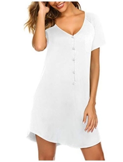 Womens Sleepwear Short Sleeve Nightgown Button Down Pajamas for Women Nightshirt S-XXL