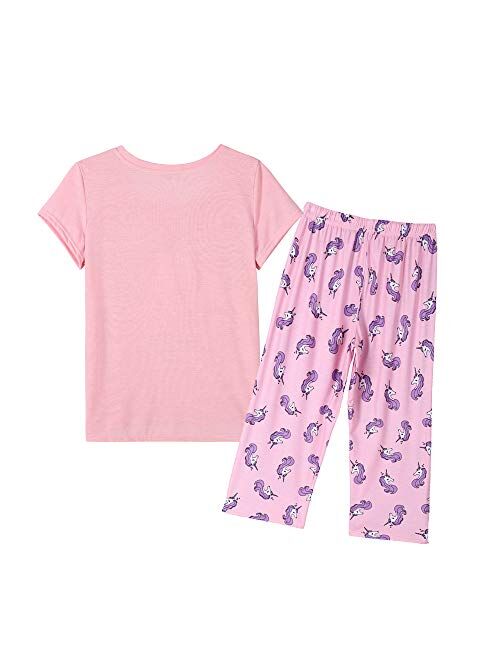 YIJIU Women's Short Sleeve Tops and Capri Pants Cute Cartoon Print Pajama Sets