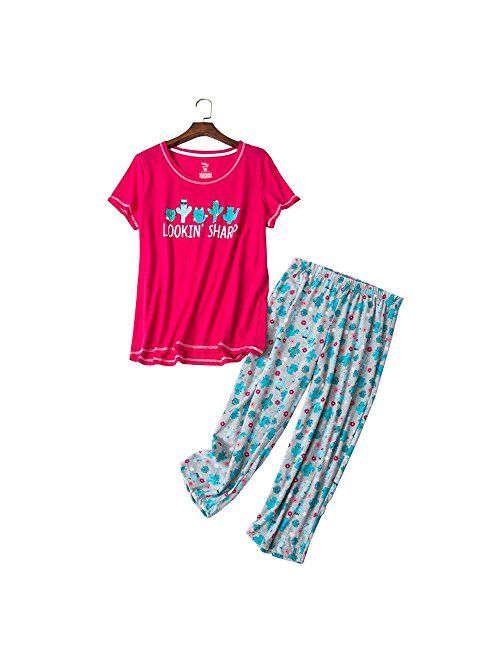 YIJIU Women's Short Sleeve Tops and Capri Pants Cute Cartoon Print Pajama Sets