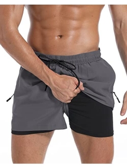 difficort Men's Swim Trunks with Compression Liner Quick Dry Bathing Suit Board Shorts with Zipper Pockets