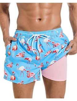 difficort Men's Swim Trunks with Compression Liner Quick Dry Bathing Suit Board Shorts with Zipper Pockets