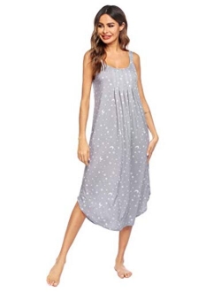 Women's Sleeveless Long Nightgown Summer Full Slip Sleep Dress Soft Nightshirt Chemise Sleepwear Lounge Dresses