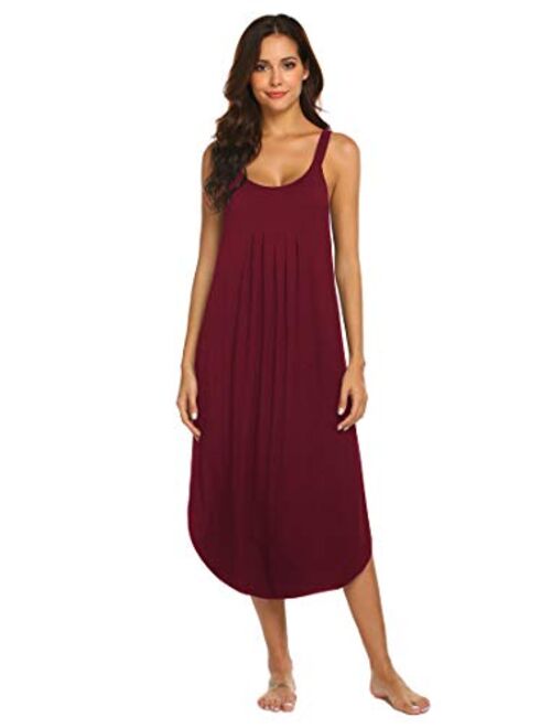 Ekouaer Women's Sleeveless Long Nightgown Summer Full Slip Sleep Dress Soft Nightshirt Chemise Sleepwear Lounge Dresses