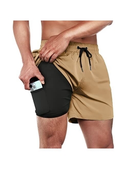 BRISIRA Swim Trunks Men Swim Shorts Quick Dry 5 inch Inseam Beach Shorts with Compression Liner and Zipper Pocket