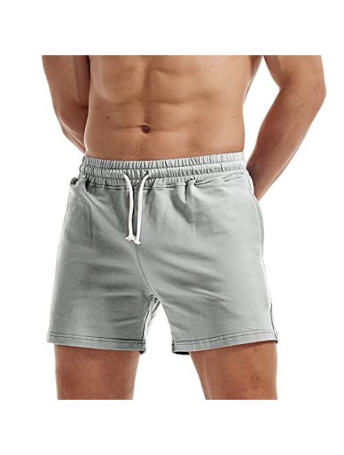 AIMPACT Mens Workout Sweat Shorts 5 Inch Inseem Cotton Casual Fitness Running Shorts with Pockets