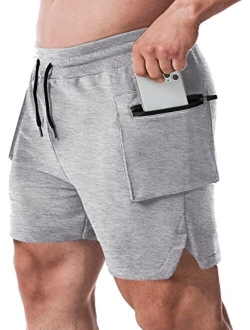 EVERWORTH Men's 5 Inch Inseam Shorts Men Workout Shorts Gym Bodybuilding Short Shorts with Zipper Cargo Pockets