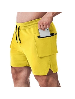 EVERWORTH Men's 5 Inch Inseam Shorts Men Workout Shorts Gym Bodybuilding Short Shorts with Zipper Cargo Pockets