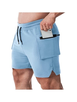 EVERWORTH Men's 5 Inch Inseam Shorts Men Workout Shorts Gym Bodybuilding Short Shorts with Zipper Cargo Pockets