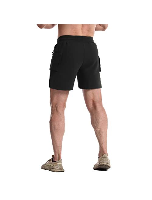 EVERWORTH Men's 5 Inch Inseam Shorts Men Workout Shorts Gym Bodybuilding Short Shorts with Zipper Cargo Pockets