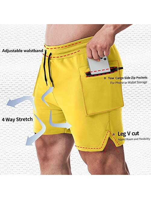 EVERWORTH Men's 5 Inch Inseam Shorts Men Workout Shorts Gym Bodybuilding Short Shorts with Zipper Cargo Pockets