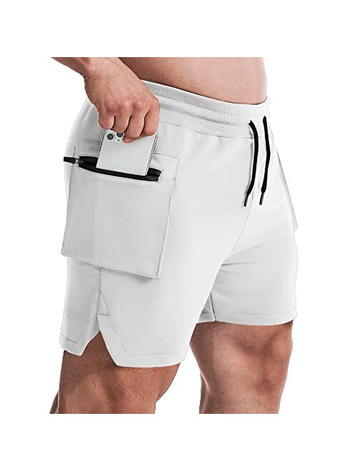 EVERWORTH Men's 5 Inch Inseam Shorts Men Workout Shorts Gym Bodybuilding Short Shorts with Zipper Cargo Pockets