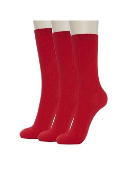 GRISIM Women's Cotton Ribbed Dress Crew Socks Business Classic Casual Designed 3 Pairs Solid Colors (Shoe Size 6-9)