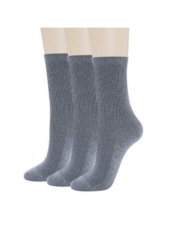 GRISIM Women's Cotton Ribbed Dress Crew Socks Business Classic Casual Designed 3 Pairs Solid Colors (Shoe Size 6-9)