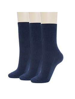 GRISIM Women's Cotton Ribbed Dress Crew Socks Business Classic Casual Designed 3 Pairs Solid Colors (Shoe Size 6-9)