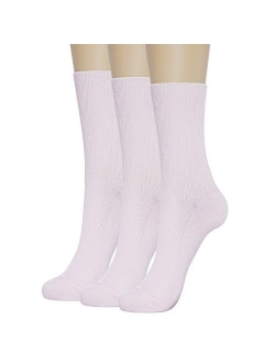 GRISIM Women's Cotton Ribbed Dress Crew Socks Business Classic Casual Designed 3 Pairs Solid Colors (Shoe Size 6-9)