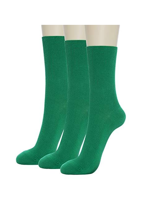 GRISIM Women's Cotton Ribbed Dress Crew Socks Business Classic Casual Designed 3 Pairs Solid Colors (Shoe Size 6-9)