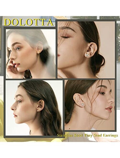 DOLOTTA 18Pairs 18G Stainless Steel Stud Earrings Set for Women Men Flatback Cartilage Helix Earrings Small CZ Heart Moon Star Geometric Stud Earrings Tiny Stud Earrings 