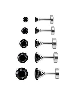 Charisma Cartilage Tragus Earring Stainless Steel Stud Piercing Earring Flat Back Earrings Stud Flatback Screw Back Earrings for Toddlers Women Men (16G, 3mm-7mm CZ, 6mm 