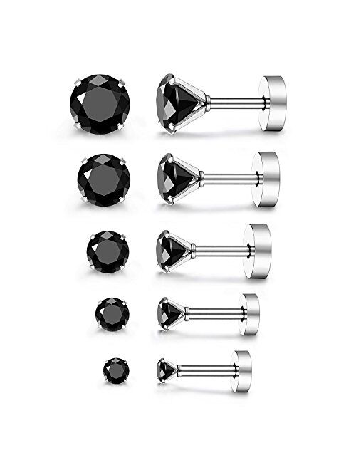 JewelrieShop Cartilage Tragus Earring Stainless Steel Stud Piercing Earring Flat Back Earrings Stud Flatback Screw Back Earrings for Women Men (16G, 6mm Bar Length, 3mm-7