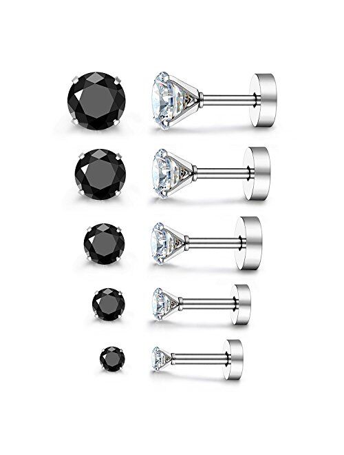 JewelrieShop Cartilage Tragus Earring Stainless Steel Stud Piercing Earring Flat Back Earrings Stud Flatback Screw Back Earrings for Women Men (16G, 6mm Bar Length, 3mm-7