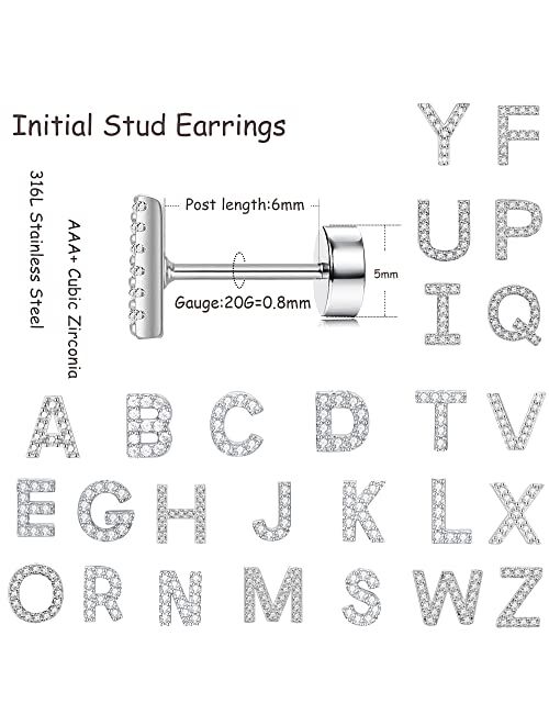 Staligue Initial Stud Earrings for Women Stainless Steel letter Earringss 20G Cartilage (K, Silver)