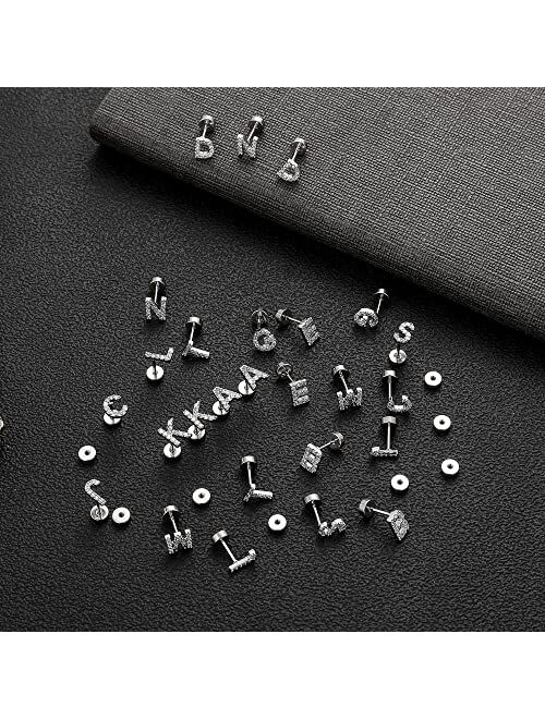 Staligue Initial Stud Earrings for Women Stainless Steel letter Earringss 20G Cartilage (K, Silver)