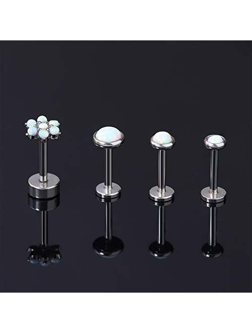 FIBO STEEL 4 Pcs 16G Stainless Steel Cartilage Stud Earrings for Women Girls Daith Targus Helix Daith Conch Ear Monroe Piercing Jewelry 6-8mm