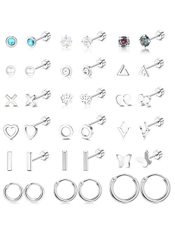 Fiasaso 18 Pairs Flat Back Stud Earrings for Women Hypoallergenic 316L Stainless Steel Pearl Cross Heart Butterfly 20G Cartilage Earrings Flatback Earrings Screwback Earr