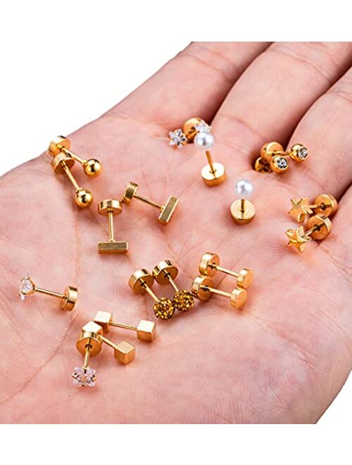 REVOLIA 24Pairs 20G Stainless Steel Tiny Stud Earrings for Women Men Star Moon Heart Cartilage Helix Tragus Earings CZ Ear Piercing Jewelry Set